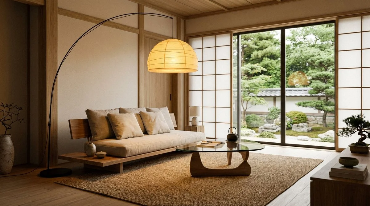 フロアランプのあるリビング